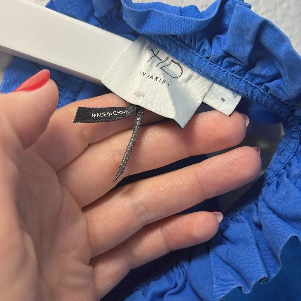 HD in Paris Blue Sleeveless Ruffle Neck Blouse Top size 0 - Picture 2 of 5